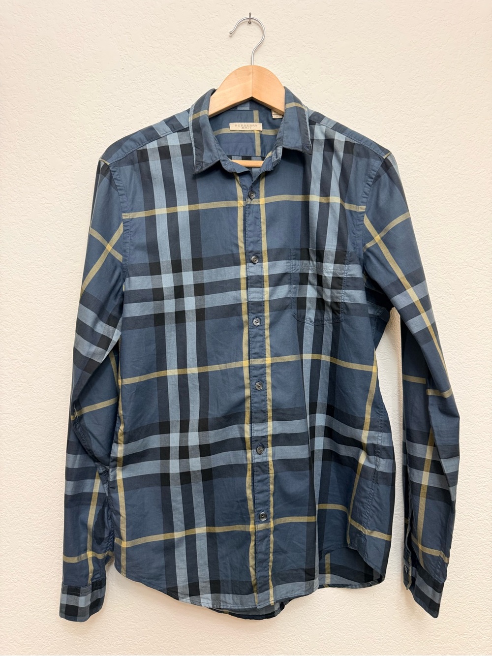 Burberry Brit Men's M Blue Nova Check Plaid Long Sleeve Button Up Shirt